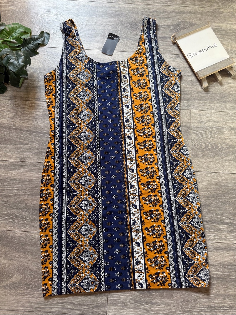 Forever 21 Paisley Bandana Sleeveless Bodycon Dress in Navy & Mustard XL NWT!
